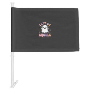 Lets Go Ghouls Cute Halloween Ghost Graphic Design Car Flag