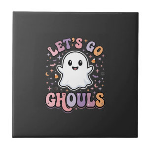 Lets Go Ghouls Cute Halloween Ghost Graphic Design Ceramic Tile