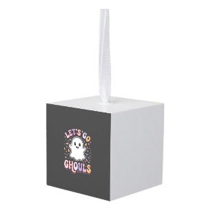 Lets Go Ghouls Cute Halloween Ghost Graphic Design Cube Ornament
