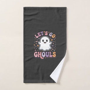 Lets Go Ghouls Cute Halloween Ghost Graphic Design Hand Towel