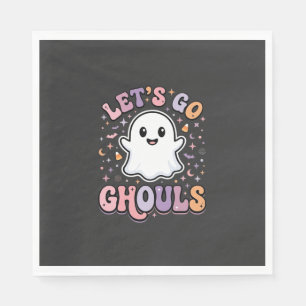 Lets Go Ghouls Cute Halloween Ghost Graphic Design Napkins
