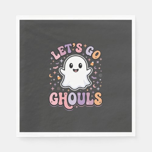 Lets Go Ghouls Cute Halloween Ghost Graphic Design Napkins