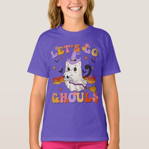 Lets Go Ghouls Funny Halloween Ghost Costume Cat T_Shirt