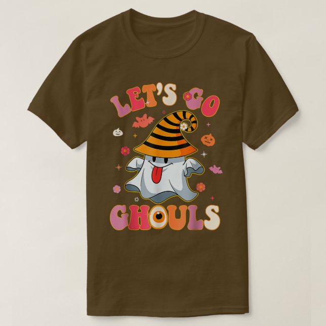 Let's Go Ghouls Ghost With Flowers Halloween Costu T-Shirt (Design Front)