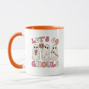 Let's Go Ghouls Groovy Ghost With Vintage Flowers Mug