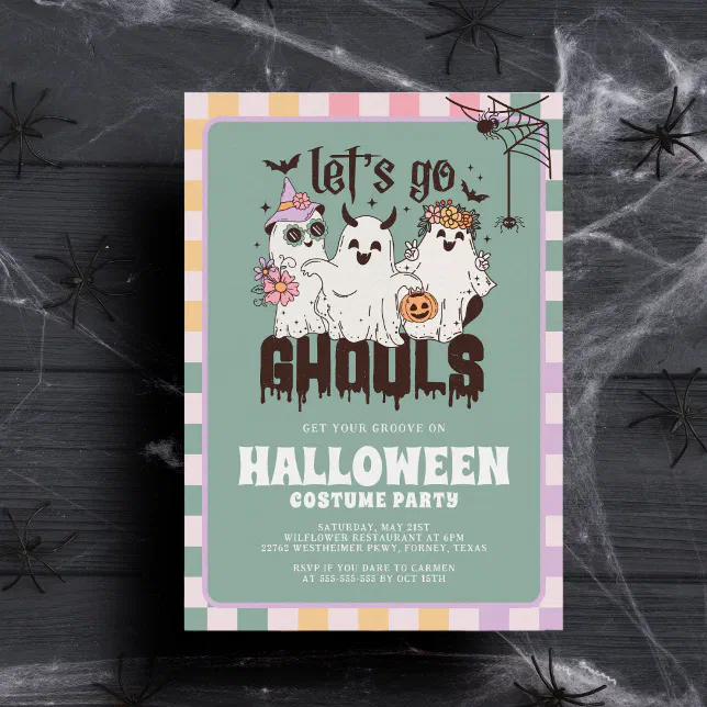 Let's Go Ghouls Groovy Halloween Costume Party Invitation | Zazzle