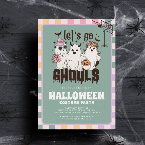 Lets Go Ghouls Groovy Halloween Costume Party Invitation
