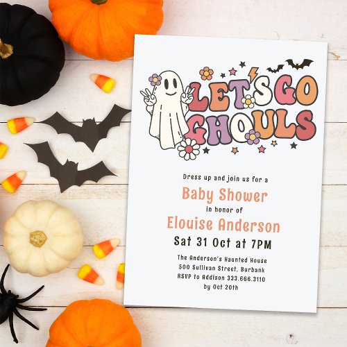Lets Go Ghouls Halloween Baby Shower Invitation