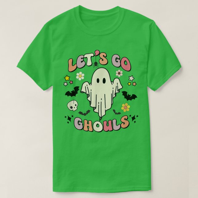 Lets Go Ghouls Halloween Ghost Groovy Retro 70s Hi T-Shirt (Design Front)