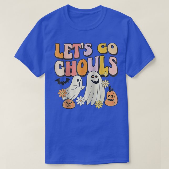Lets Go Ghouls Halloween Ghost Groovy Retro 70s Hi T-Shirt (Design Front)