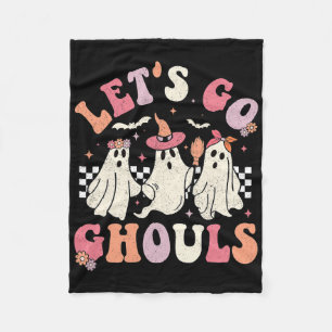 Let's Go Ghouls Halloween Ghost Outfit Costume Ret Fleece Blanket