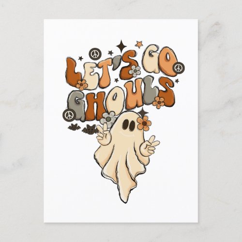 Lets Go Ghouls Halloween Ghost Postcard