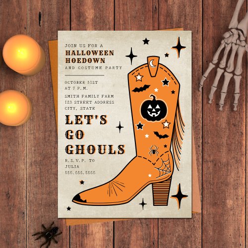 Lets Go Ghouls Halloween Hoedown Cowboy Boot Invitation