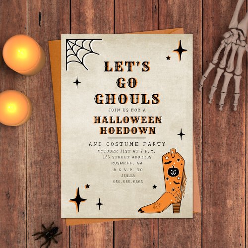 Lets Go Ghouls Halloween Party Cowboy Boot Invitation