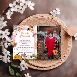 Let's Go Ghouls Halloween Retro Groovy Birthday I Invitation