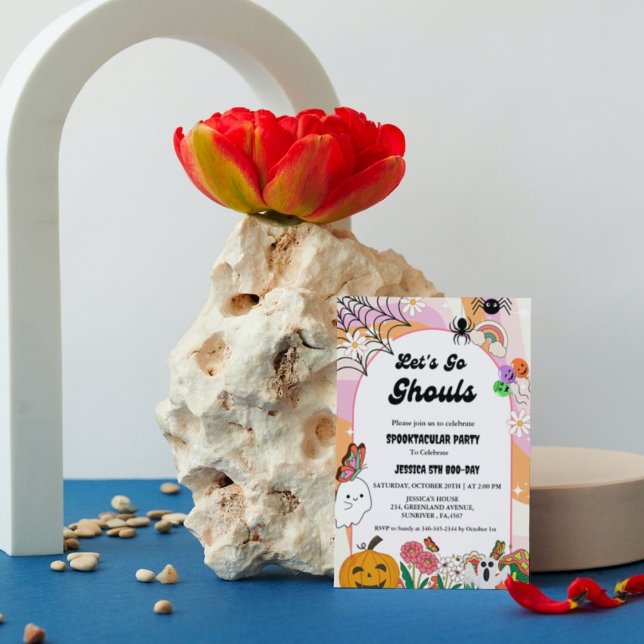 Let's Go Ghouls Halloween Retro Groovy Birthday  Invitation (Creator Uploaded)