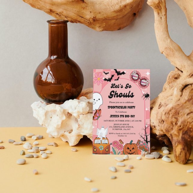 Let's Go Ghouls Halloween Retro Groovy Birthday  Invitation (Creator Uploaded)