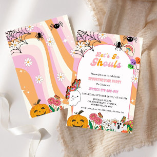 Let's Go Ghouls Halloween Retro Groovy Birthday Invitation