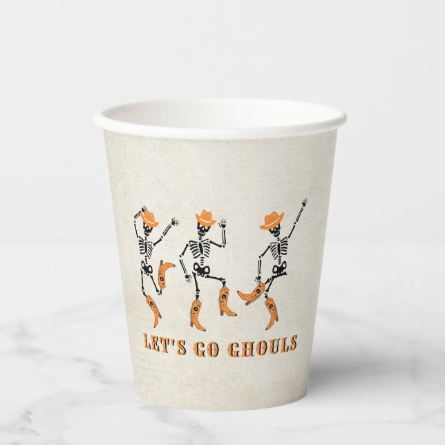 Let's Go Ghouls Halloween Skeletons Cowboy Paper Cups (Front)