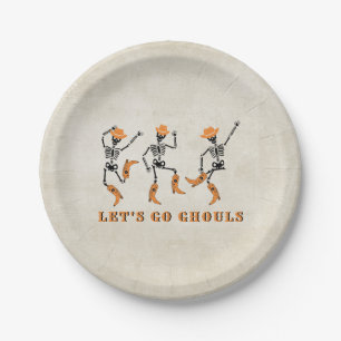 Let's Go Ghouls Halloween Skeletons Cowboy Paper Plates