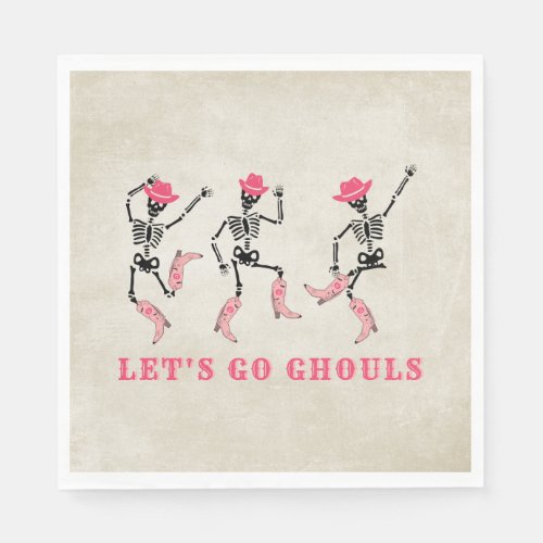 Lets Go Ghouls Halloween Skeletons Pink Cowgirl Napkins