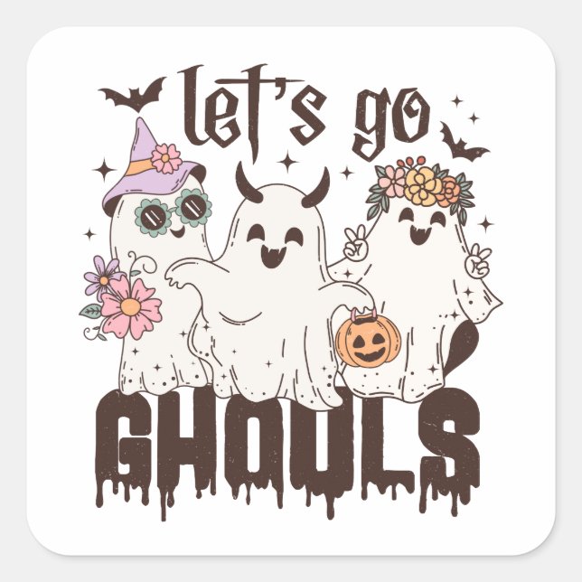 Let's Go Ghouls Halloween Square Sticker (Front)