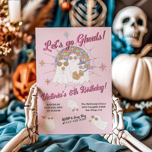 Lets Go Ghouls Hippie Disco Halloween Birthday Invitation