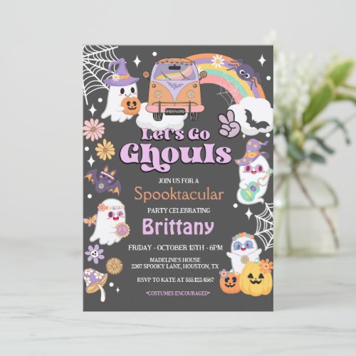 Lets Go Ghouls Hippie Halloween Party Invitation