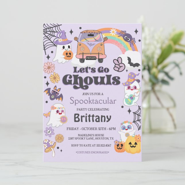 Let''s Go Ghouls Hippie Halloween Party Invitation (Standing Front)