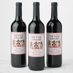 Let's Go Ghouls Pink Halloween Costume Party Wine Label