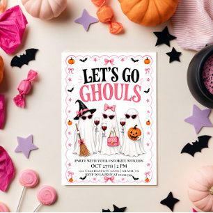 Lets Go Ghouls Pink Halloween Party Invitation