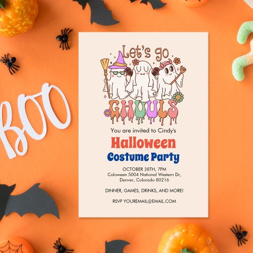 Lets Go Ghouls Retro Cream Halloween Invitation