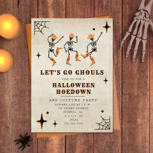 Lets Go Ghouls Skeleton Boots Halloween Party Invitation