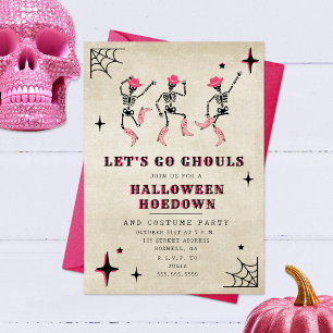 Let's Go Ghouls Skeleton Pink Halloween Party Invitation