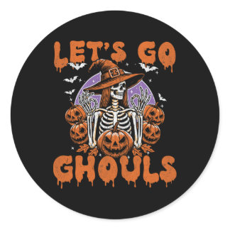 Lets Go Ghouls Witch Retro Halloween Costume For W Classic Round Sticker