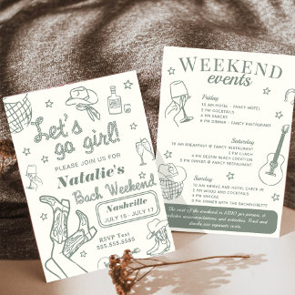 Let's Go Girl Nashville Bachelorette Itinerary Invitation