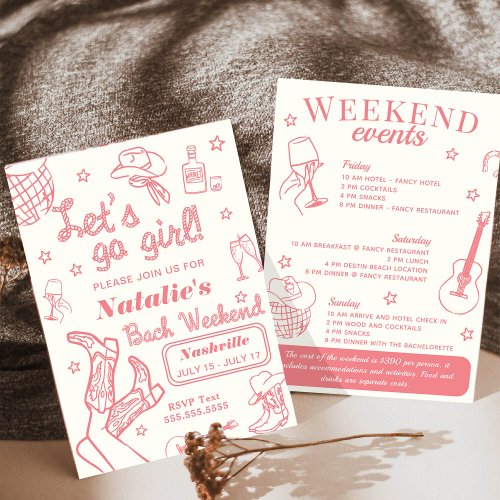 Lets Go Girl Nashville Bachelorette Itinerary Invitation