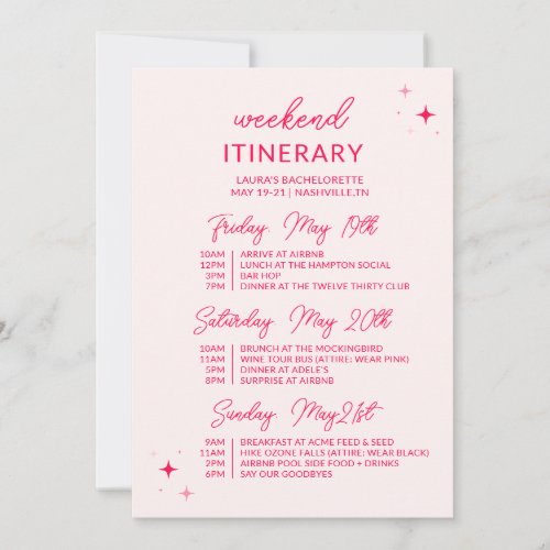  Lets Go Girls Bachelorette Weekend Itinerary Invitation