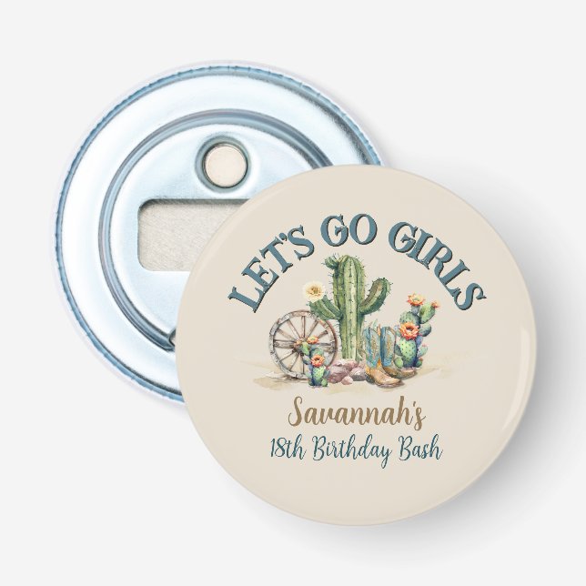 Lets Go Girls Cactus Cowgirl Rodeo Birthday Party Bottle Opener (Front)