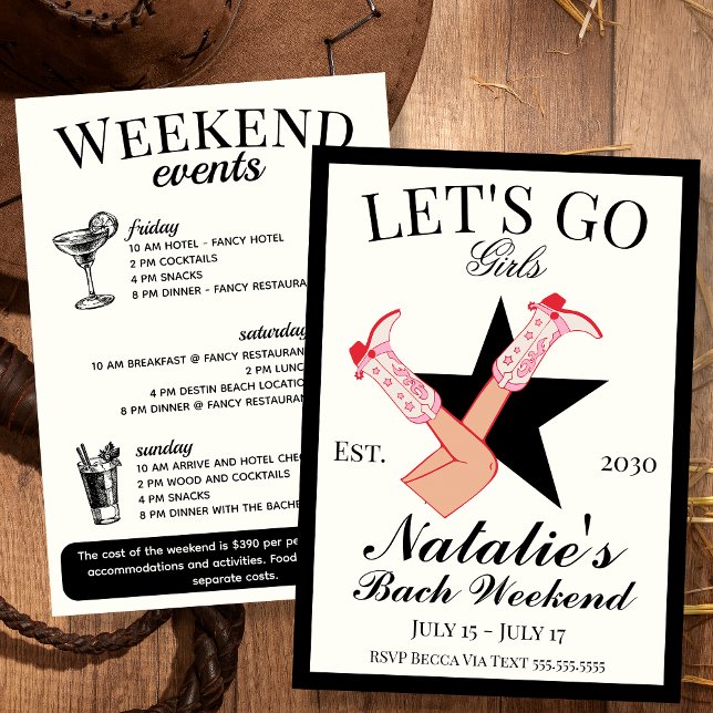 Let's Go Girls Cowgirl Bachelorette Itinerary and  Invitation (Creator Uploaded)