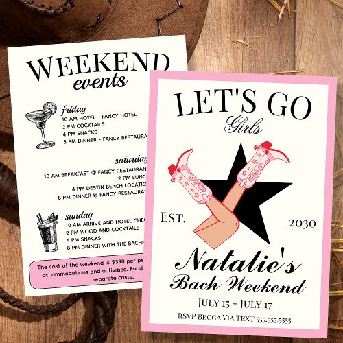 Lets Go Girls Cowgirl Bachelorette Itinerary and Invitation