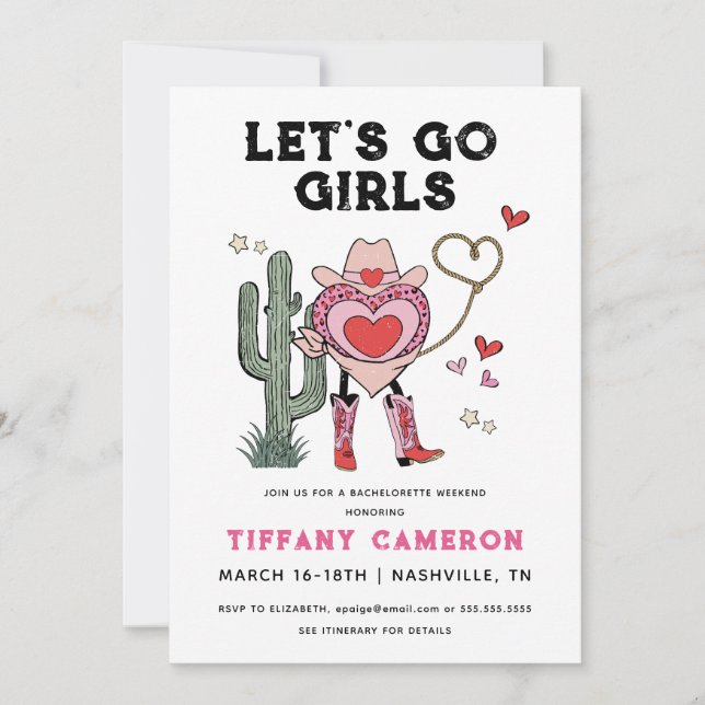 Let's Go Girls Cowgirl Bachelorette Weekend Invitation (Front)