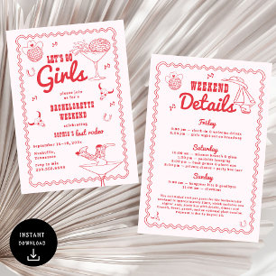 Let's Go Girls Cowgirl Red Bachelorette Invitation