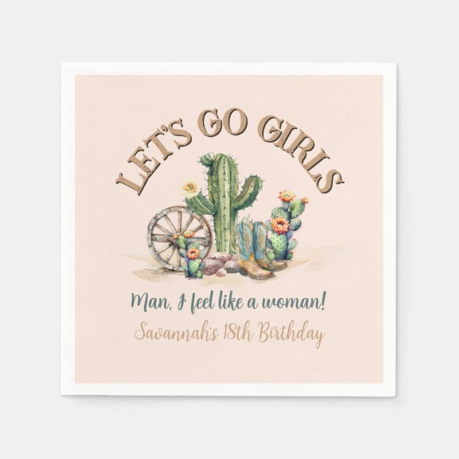 Lets Go Girls Cowgirl Rodeo Custom Blush Pink Napkins (Front)