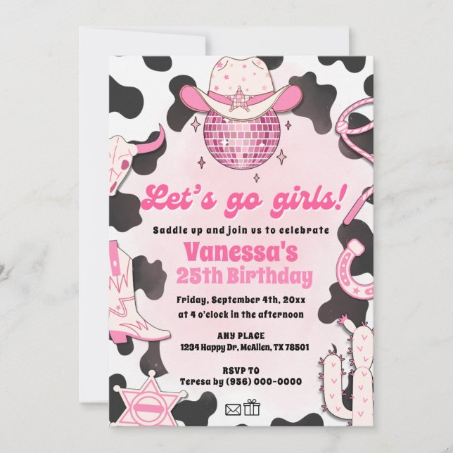 Let's Go Girls Cowgirl Rodeo Disco Invitation (Front)