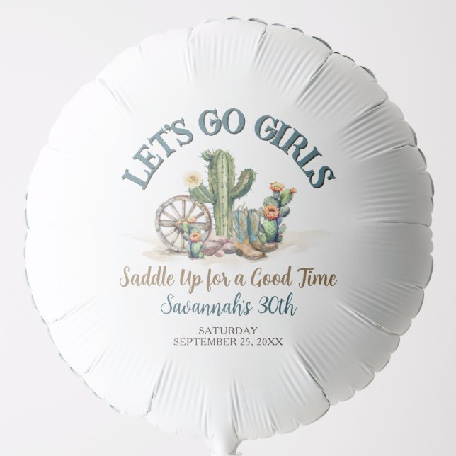 Lets Go Girls Cowgirl Rodeo Theme Birthday Party Balloon (Front)