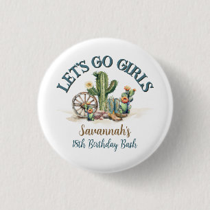 Lets Go Girls Cowgirl Rodeo Theme Birthday Party Button