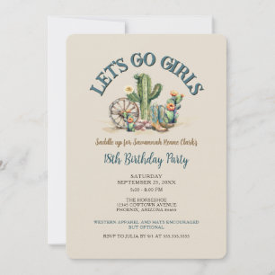 Lets Go Girls Cowgirl Western Birthday Party Invitation