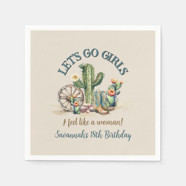 Lets Go Girls Cowgirl Western Birthday Party Napkins (Front)