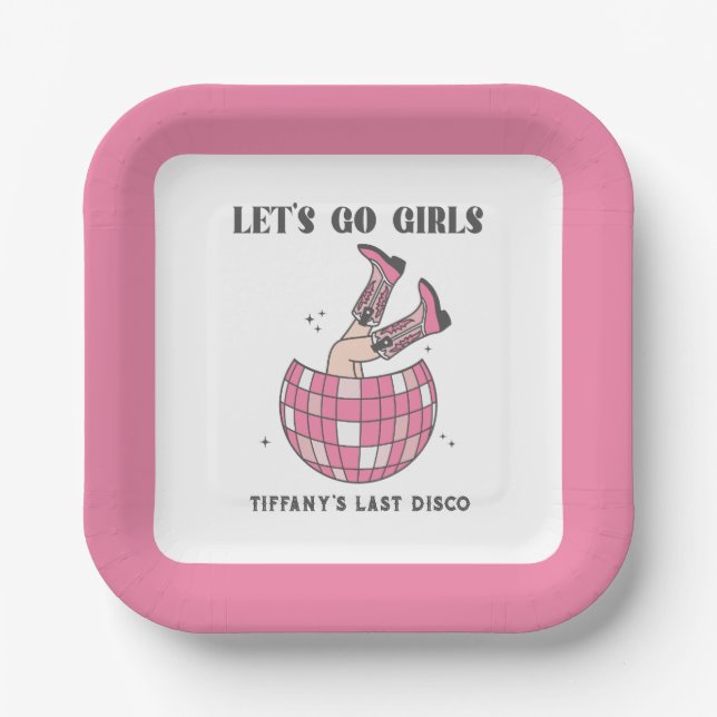Let's Go Girls Disco Cowgirl Bachelorette Paper Plates (Front)